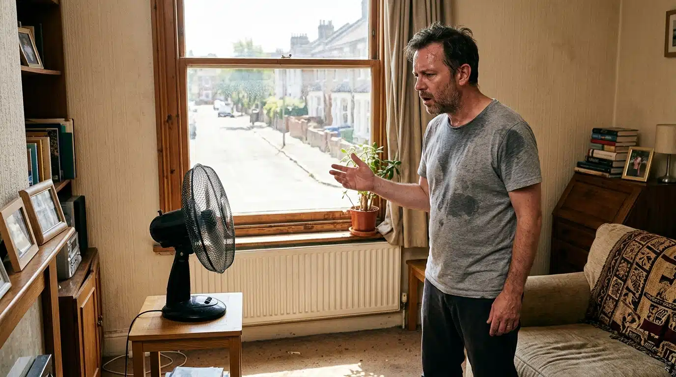 Ventilateur mal placé face à une fenêtre fermée