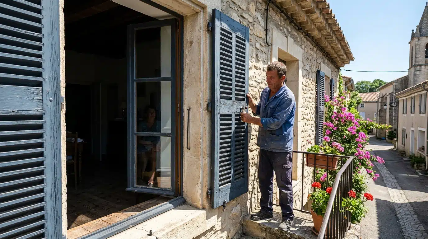 Fermeture des volets en pleine chaleur de midi