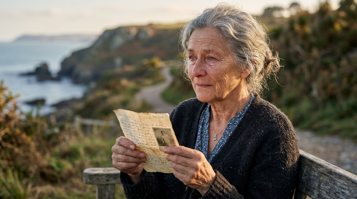 Femme âgée émue tenant un vieux papier
