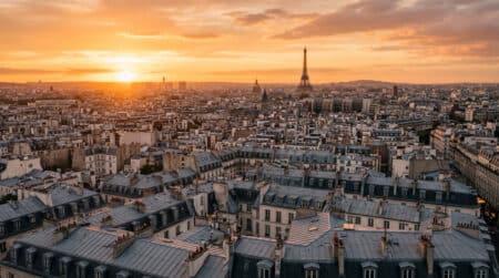 Vue aérienne des toits gris en zinc de Paris