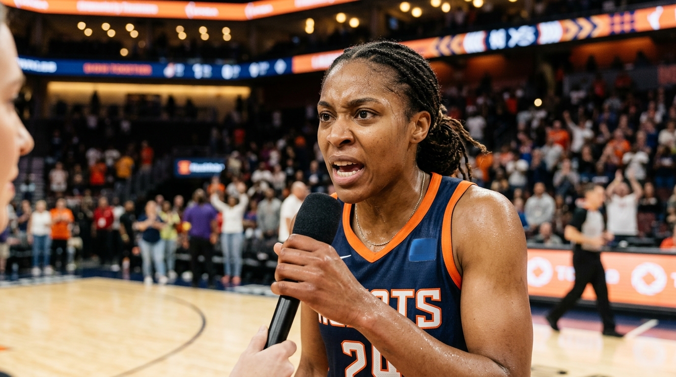 Joueuse de basket WNBA réagissant face aux médias