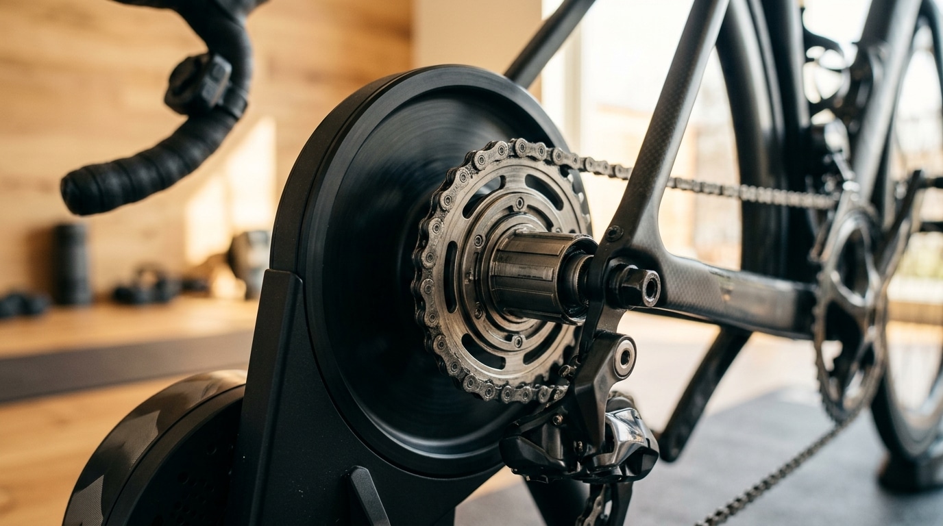 Gros plan pignon unique et télécommande vélo intérieur