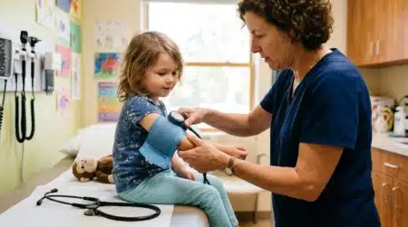 Médecin mesurant la tension artérielle d'un enfant