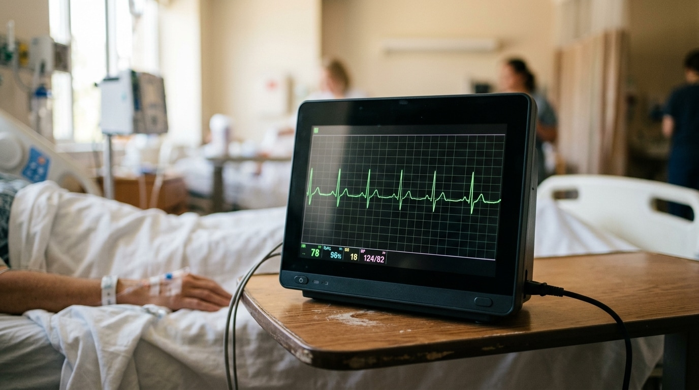 Écran d'électrocardiogramme affichant un rythme cardiaque
