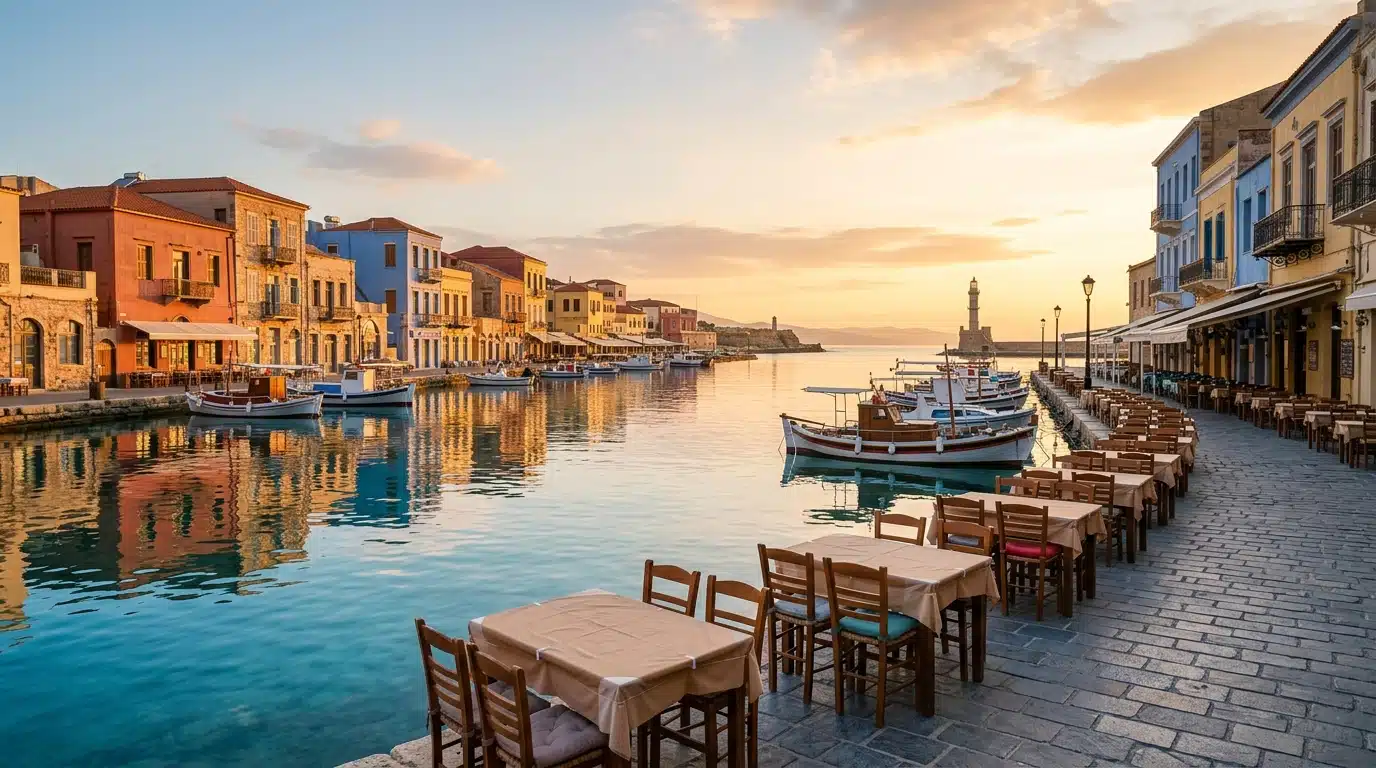 Vieux port vénitien de Chania au coucher du soleil