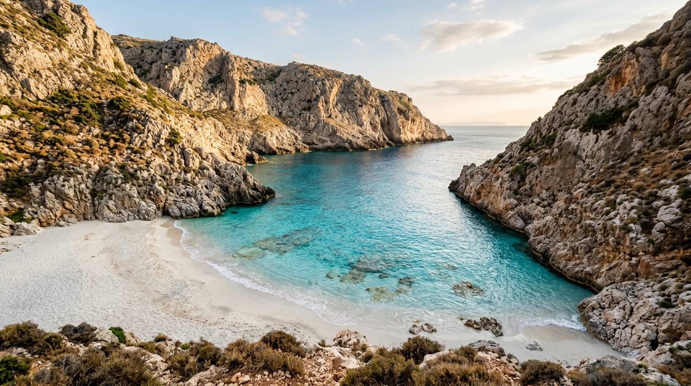 Plage déserte aux eaux turquoise en Crète