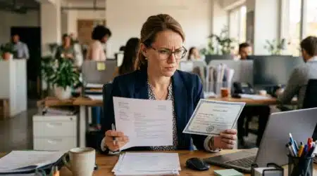 RH sceptique consultant un CV à son bureau