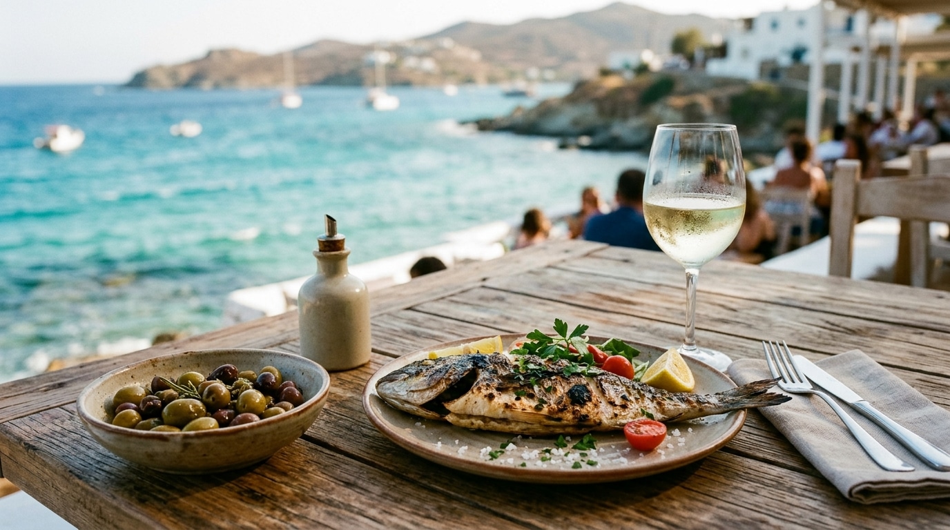 Table de restaurant face à la mer en Albanie