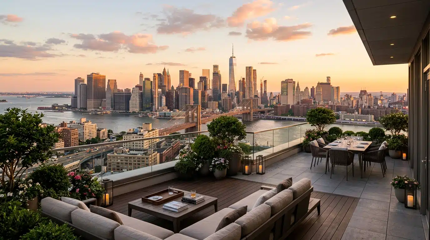 Terrasse de penthouse avec vue panoramique sur Manhattan