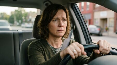Conductrice inquiète au volant d'une voiture à l'arrêt