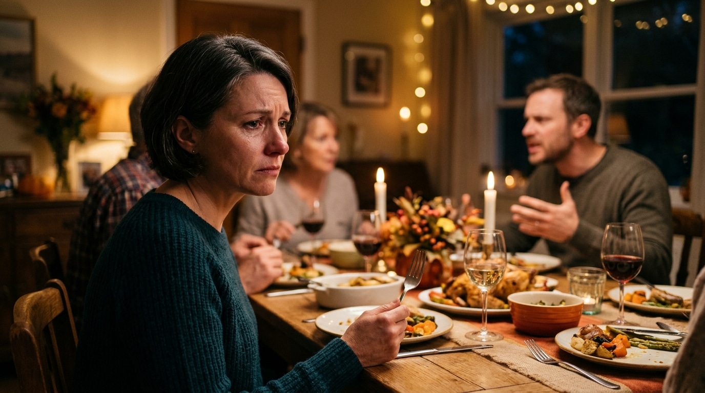 Repas de famille tendu autour d'une table d'automne