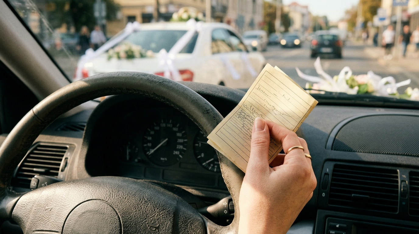 Contravention tenue en main près d'un volant de voiture