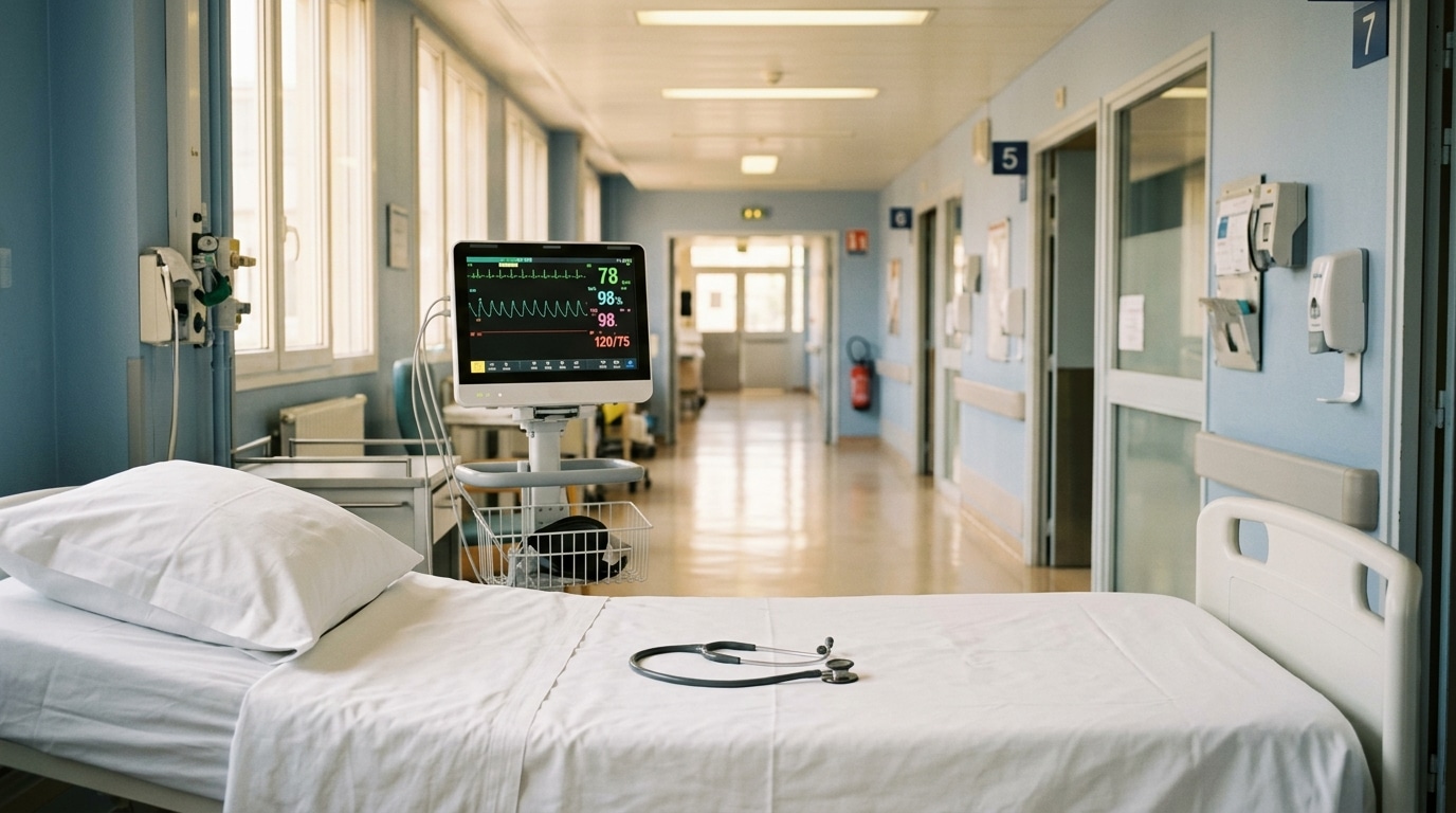Moniteur cardiaque et stéthoscope dans un couloir d'hôpital
