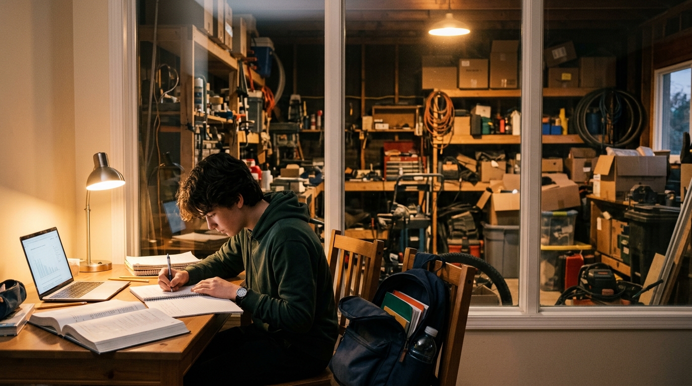 Ado partagé entre devoirs scolaires et petite entreprise
