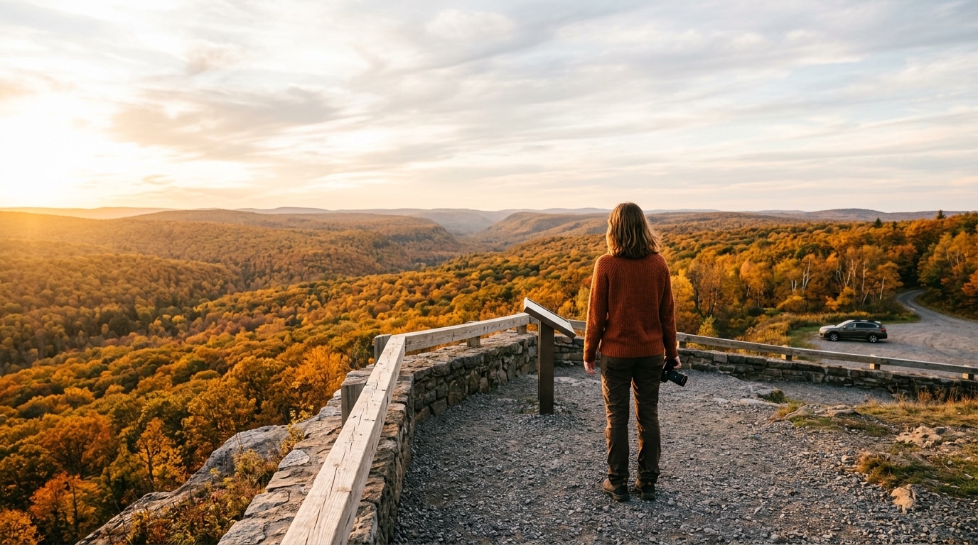 Femme admirant la vue panoramique sur le plateau doré