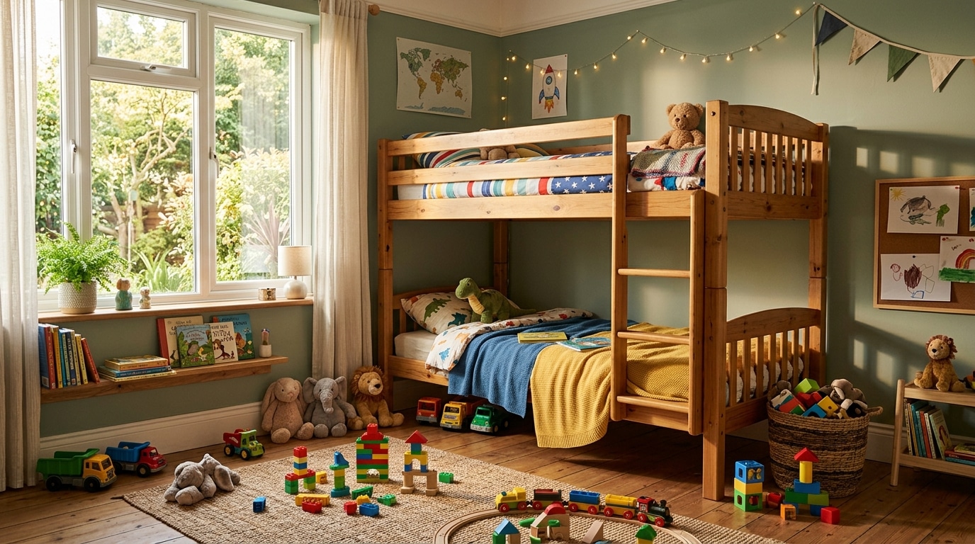 Lit superposé en bois dans une chambre d'enfant