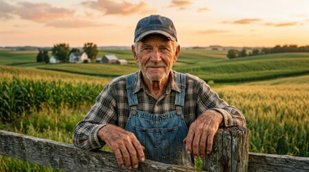 Agriculteur âgé debout dans un champ agricole