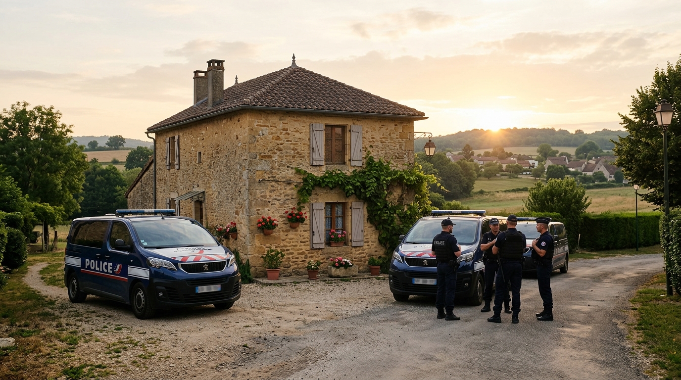 Véhicules de police devant une maison rurale