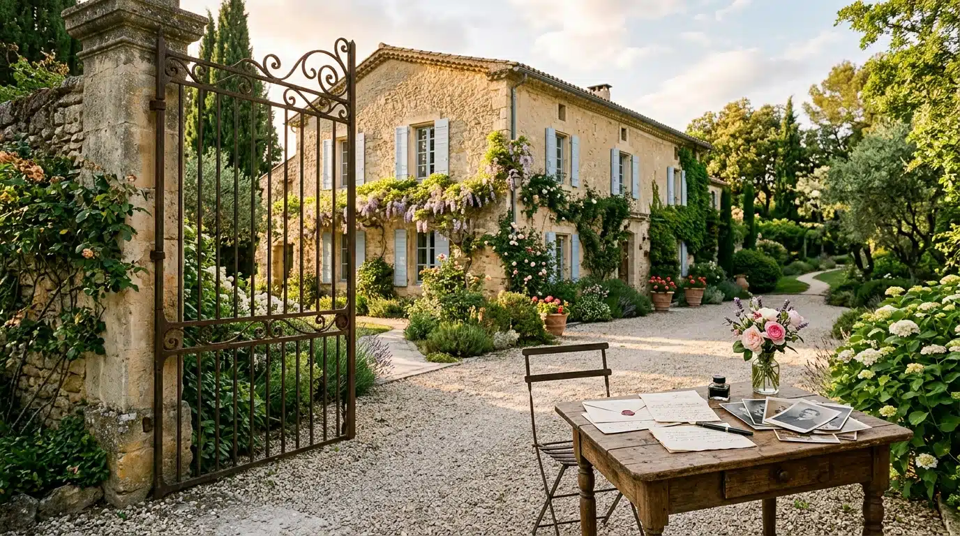 Villa élégante avec portail et objets souvenirs sur table