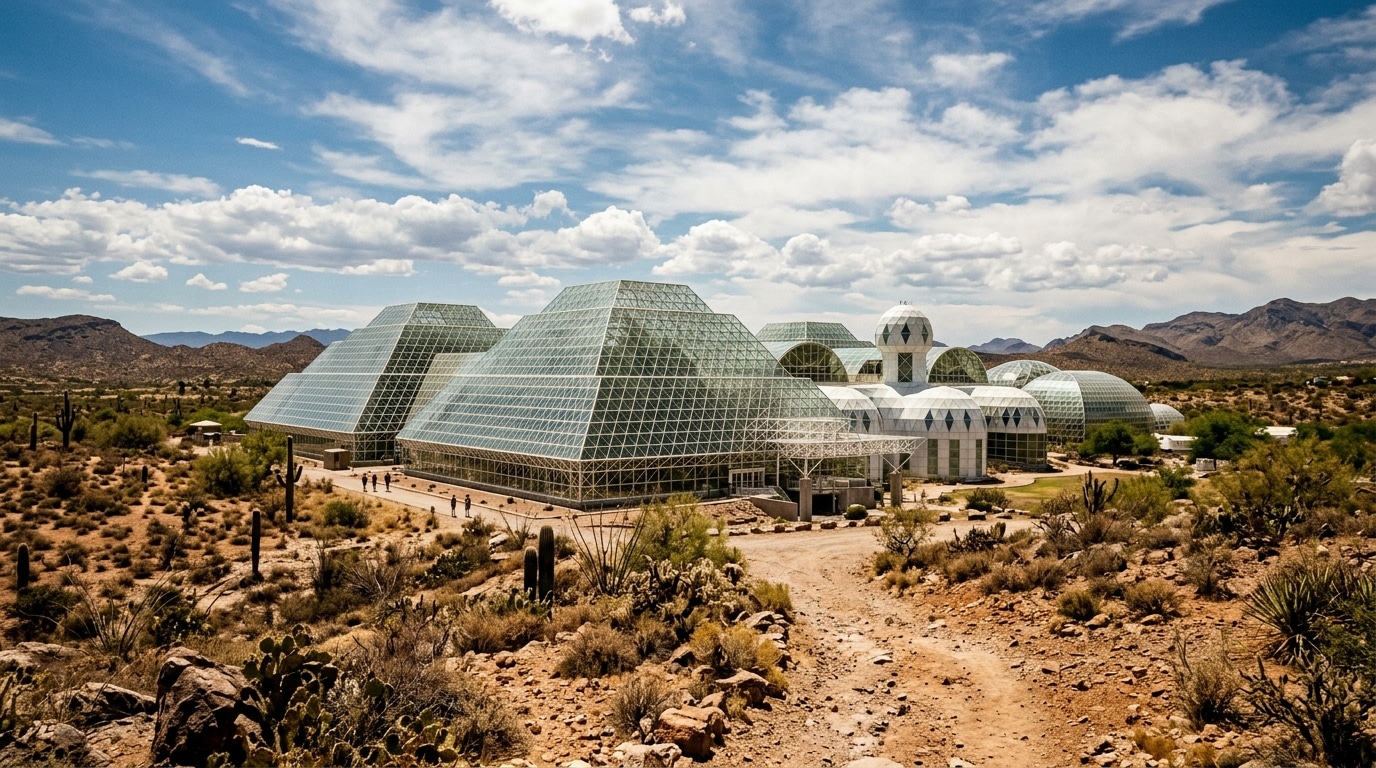 Dôme de verre géant de Biosphere 2 dans le désert