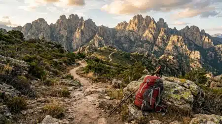 Sentier rocailleux et escarpé en montagne corse