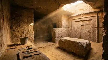 Tombe égyptienne antique excavée dans le sable de Saqqara
