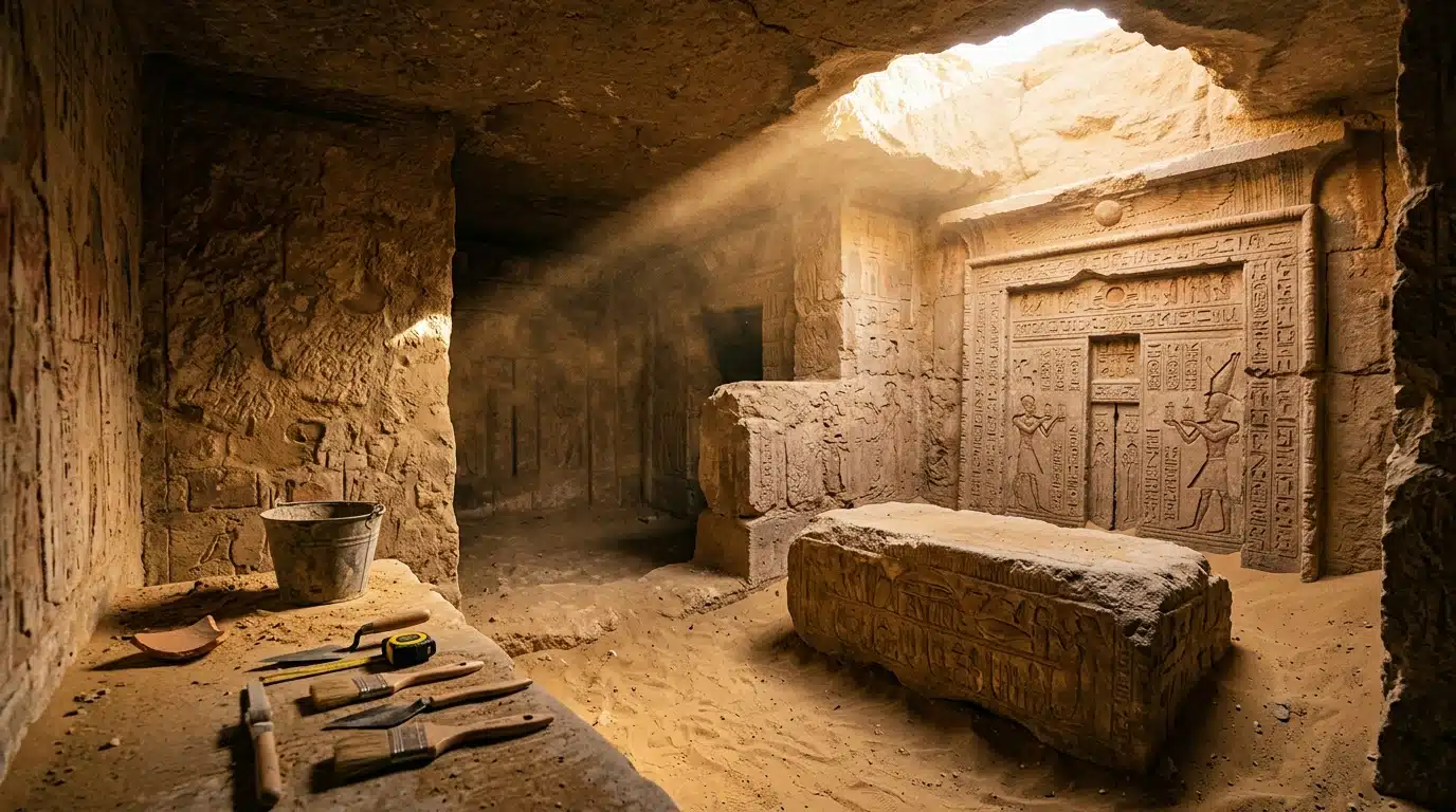 Tombe égyptienne antique excavée dans le sable de Saqqara