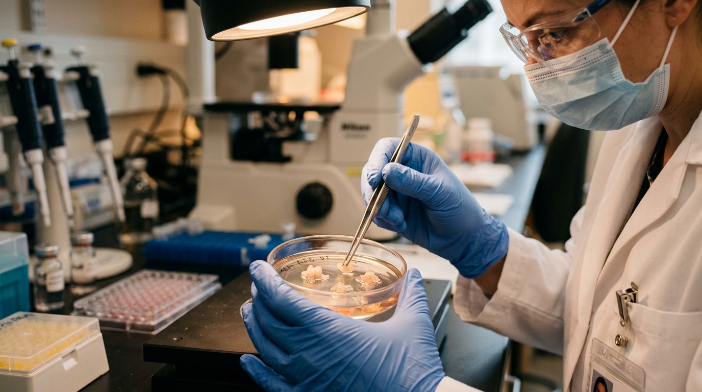 Chercheur manipulant un organoïde cérébral en éprouvette