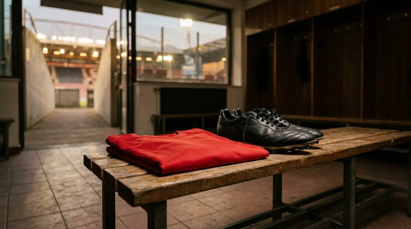 Maillot et chaussures de football dans un vestiaire