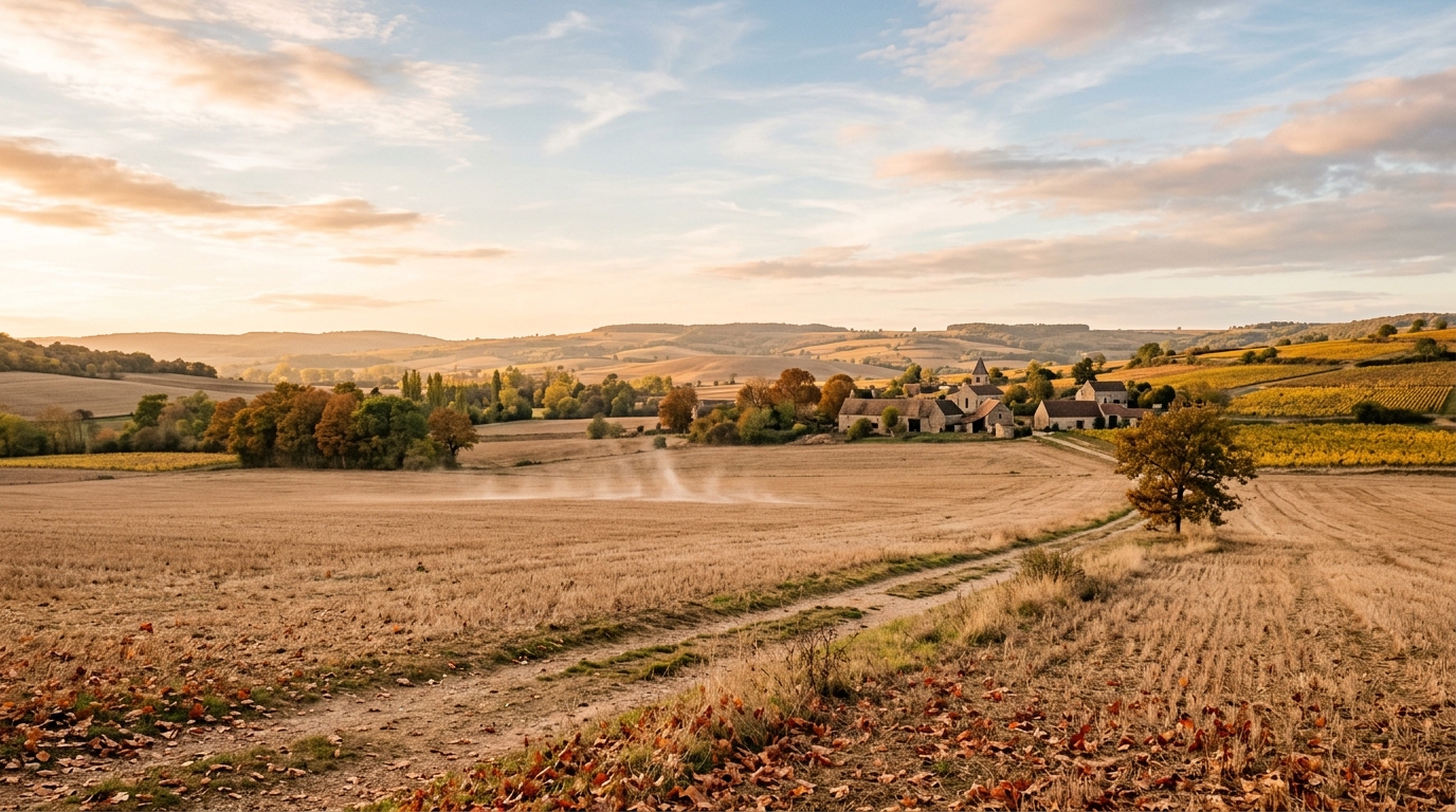 Champs dorés sous chaleur tardive de fin septembre