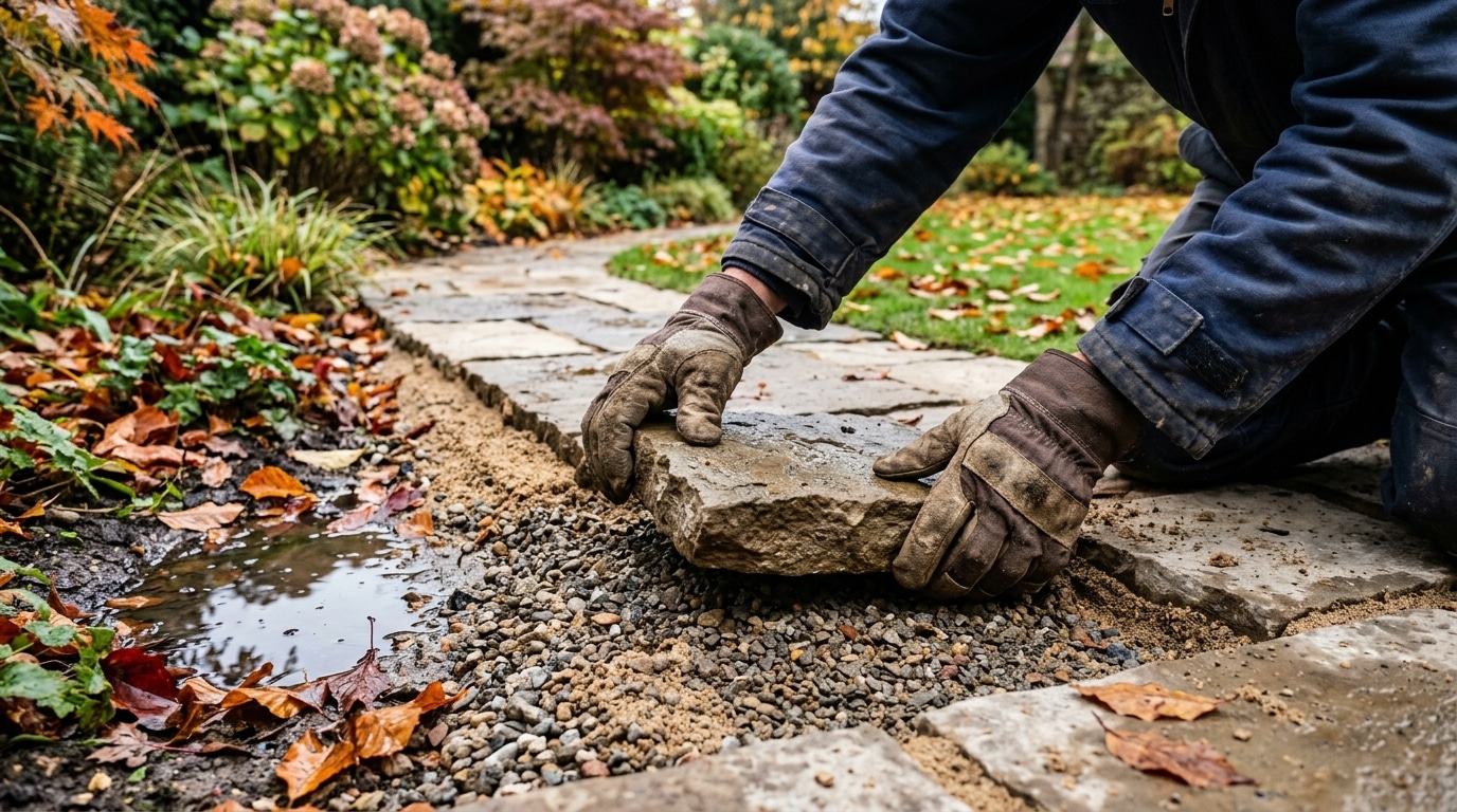 Pose de pavés à joints larges sur lit drainant