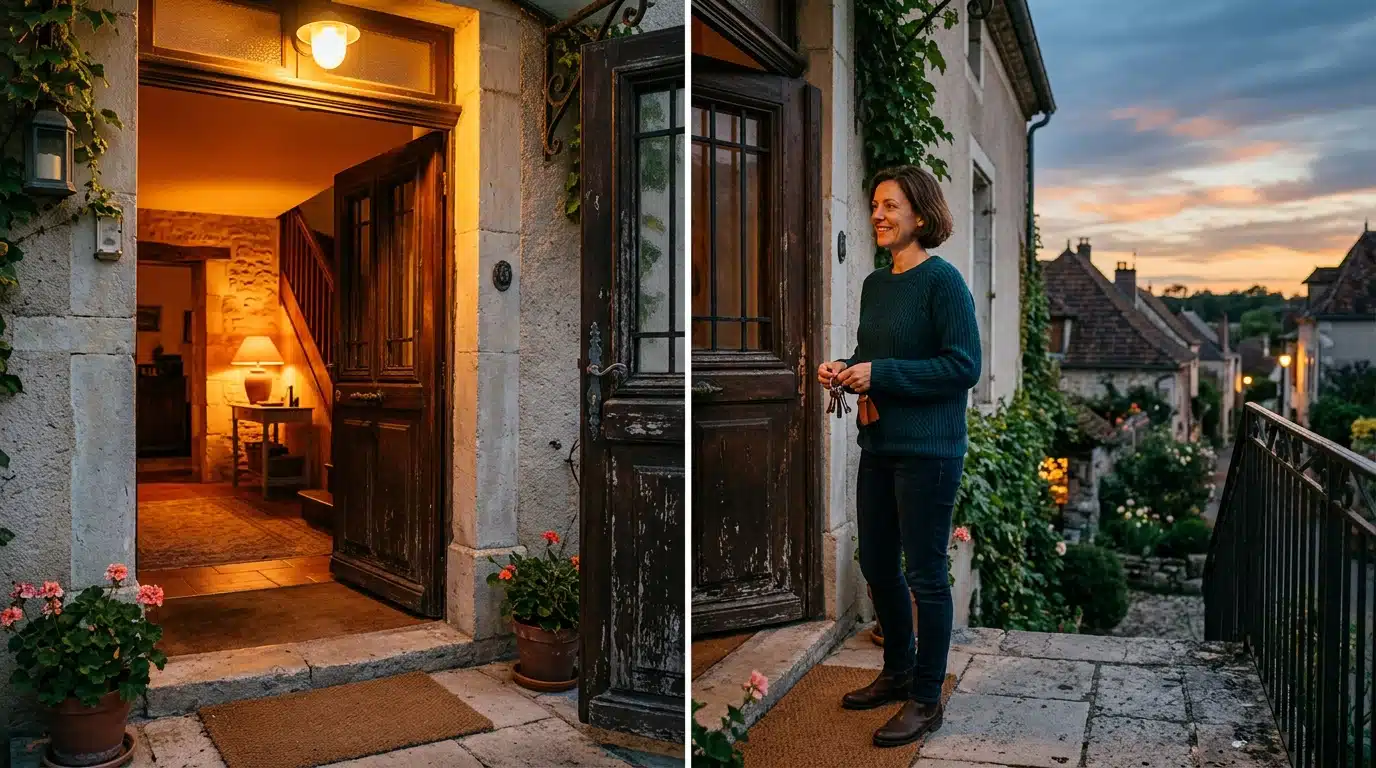 Détecteur de lumière automatique à l'entrée d'une maison le soir