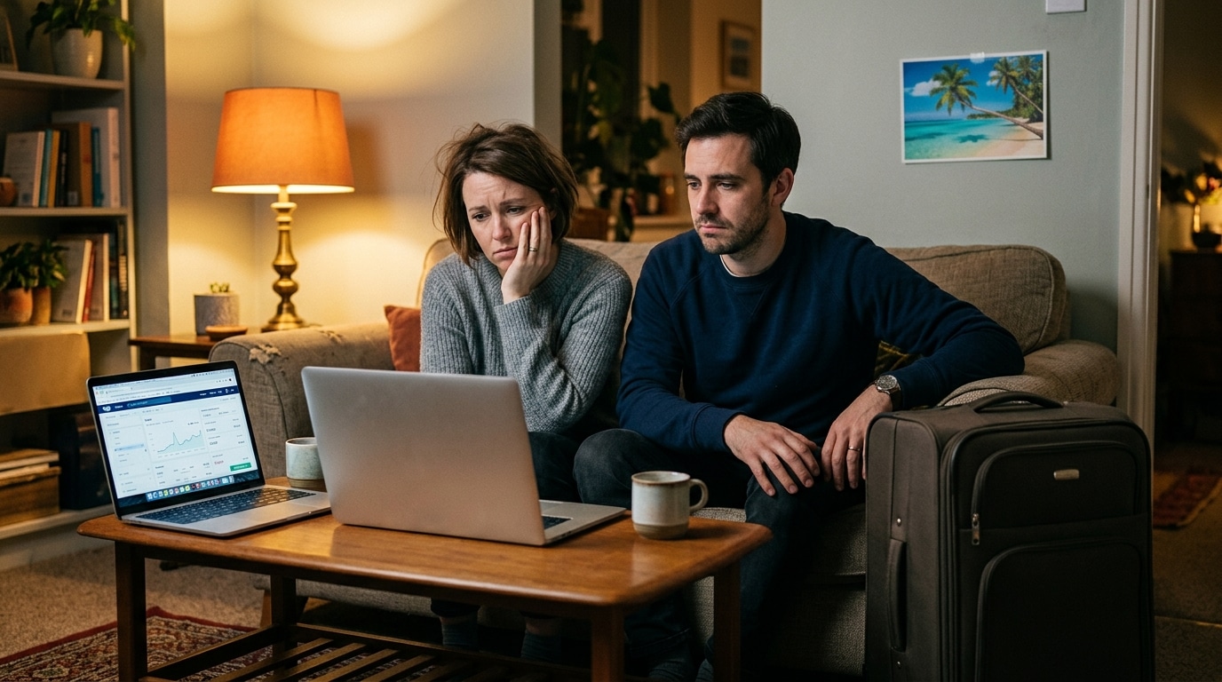 Couple inquiet devant le prix des billets d'avion