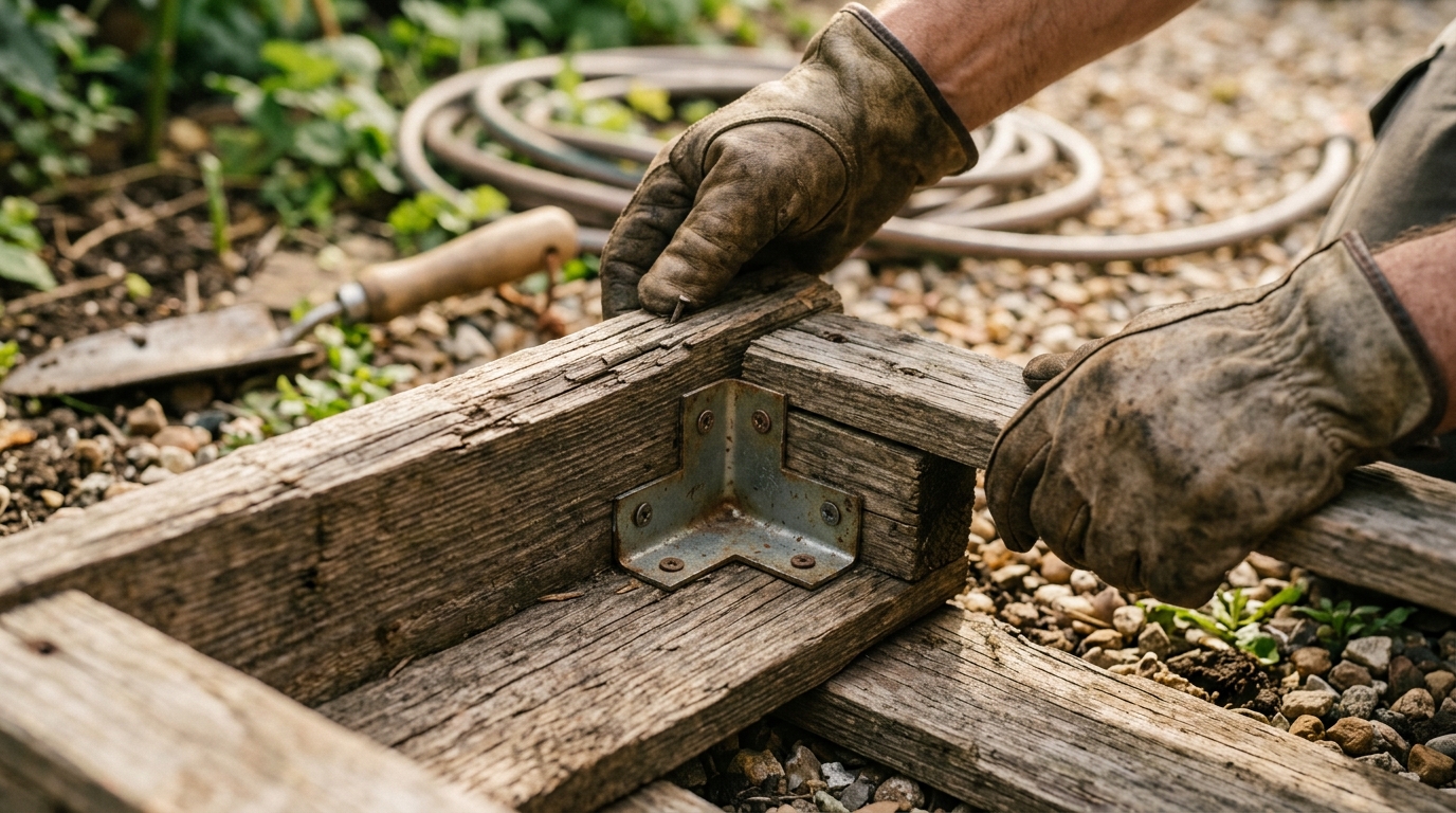 Mains gantées inspectant une palette en bois