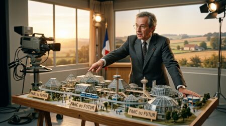 Maquette du Futuroscope présentée dans un studio de télévision régionale