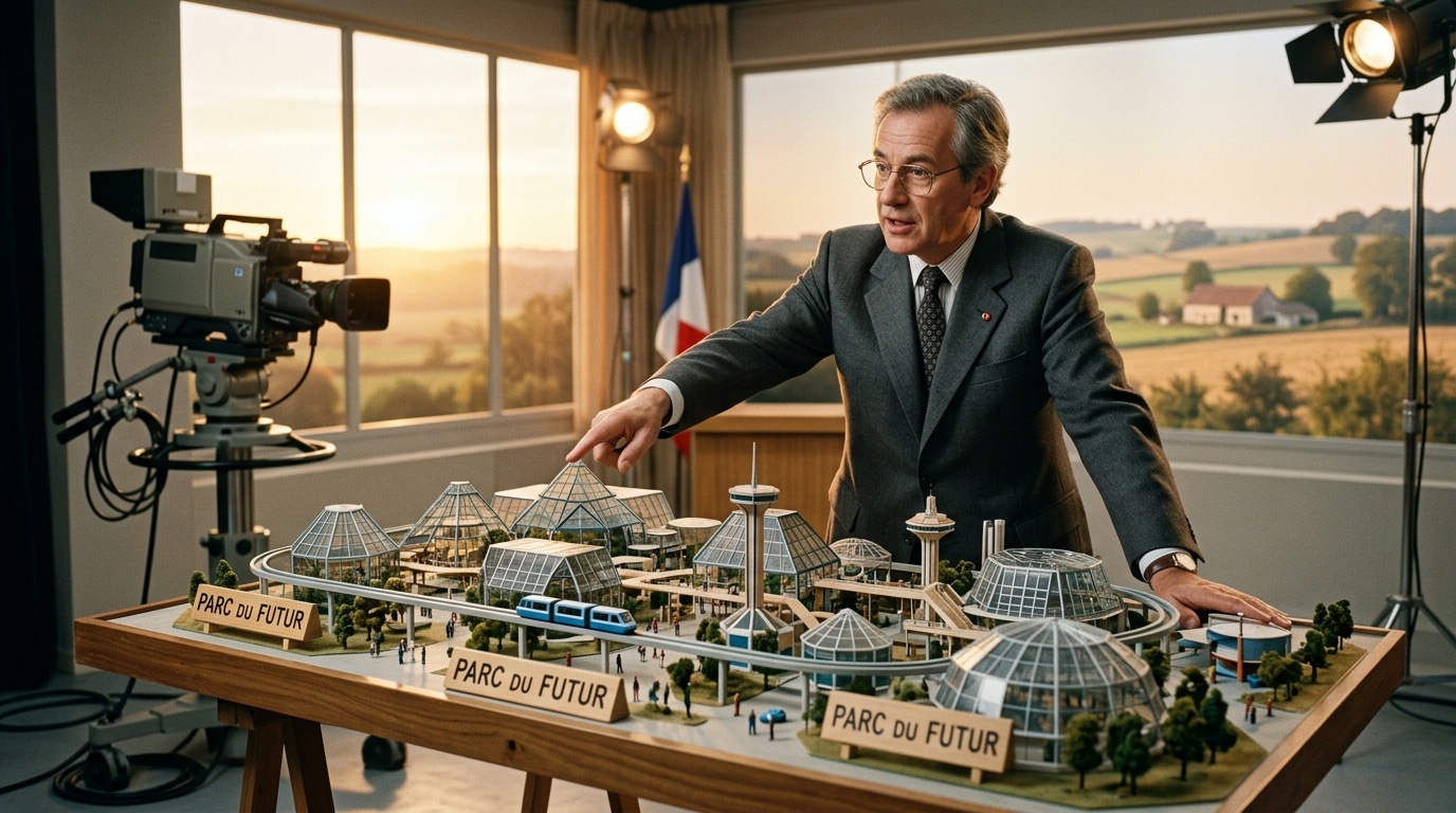 Maquette du Futuroscope présentée dans un studio de télévision régionale