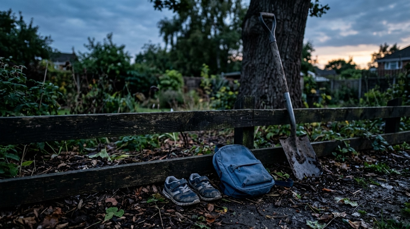 Chaussures d'enfant abandonnées près d'une clôture de jardin