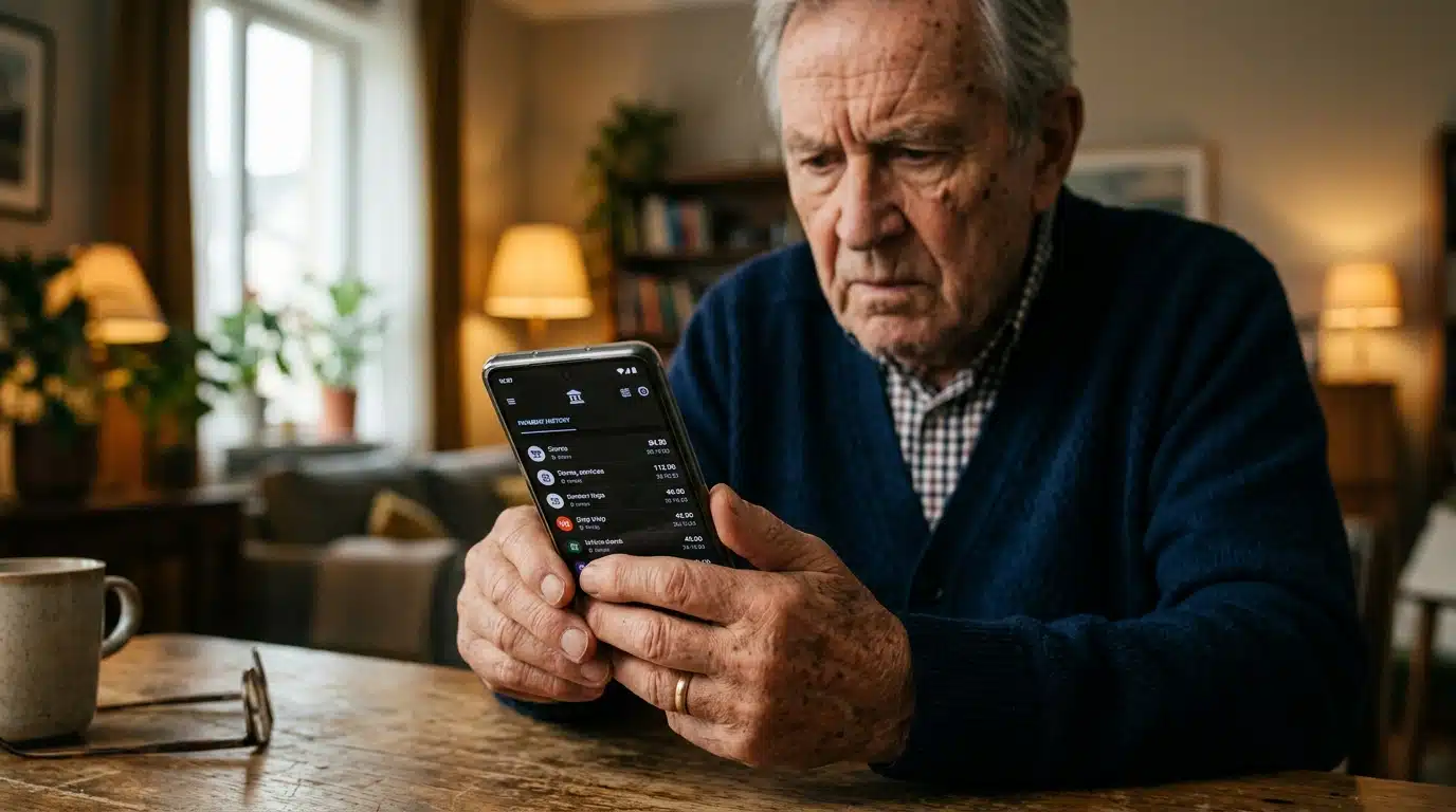 Retraité consultant son historique de versement sur smartphone