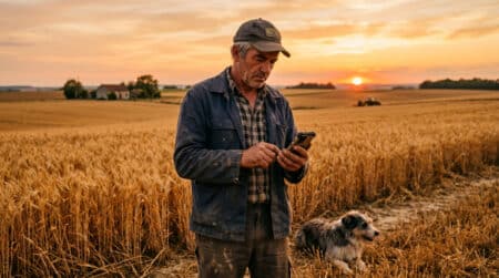 Agriculteur épuisé dans un champ en fin d'automne