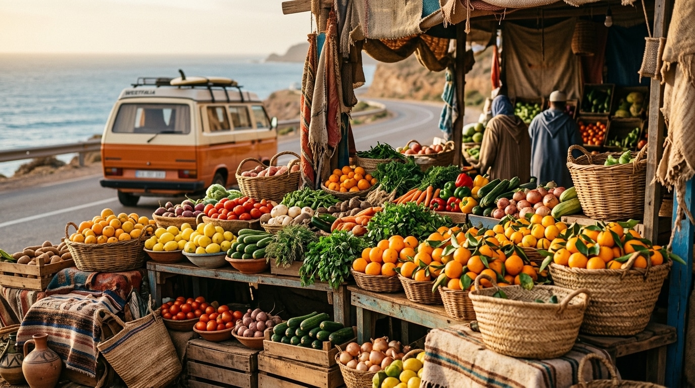 Étal de légumes frais sur un souk marocain