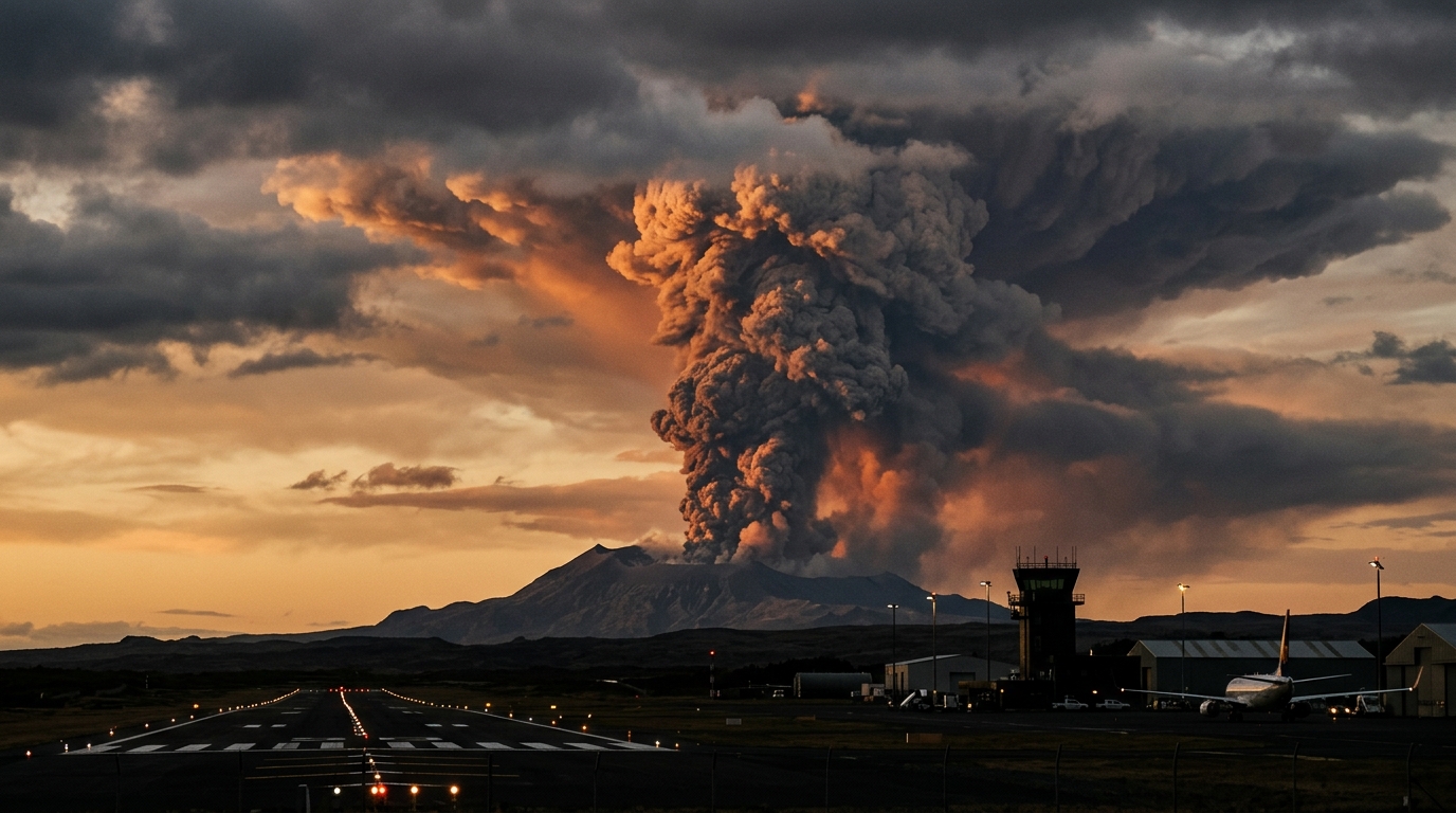 Nuage de cendres volcaniques s'élevant au-dessus d'un cratère