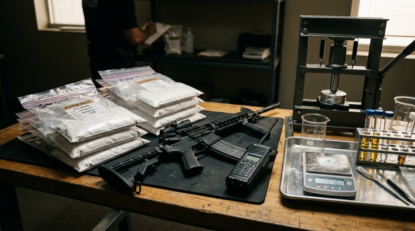 Matériel et armes saisis lors d'une perquisition