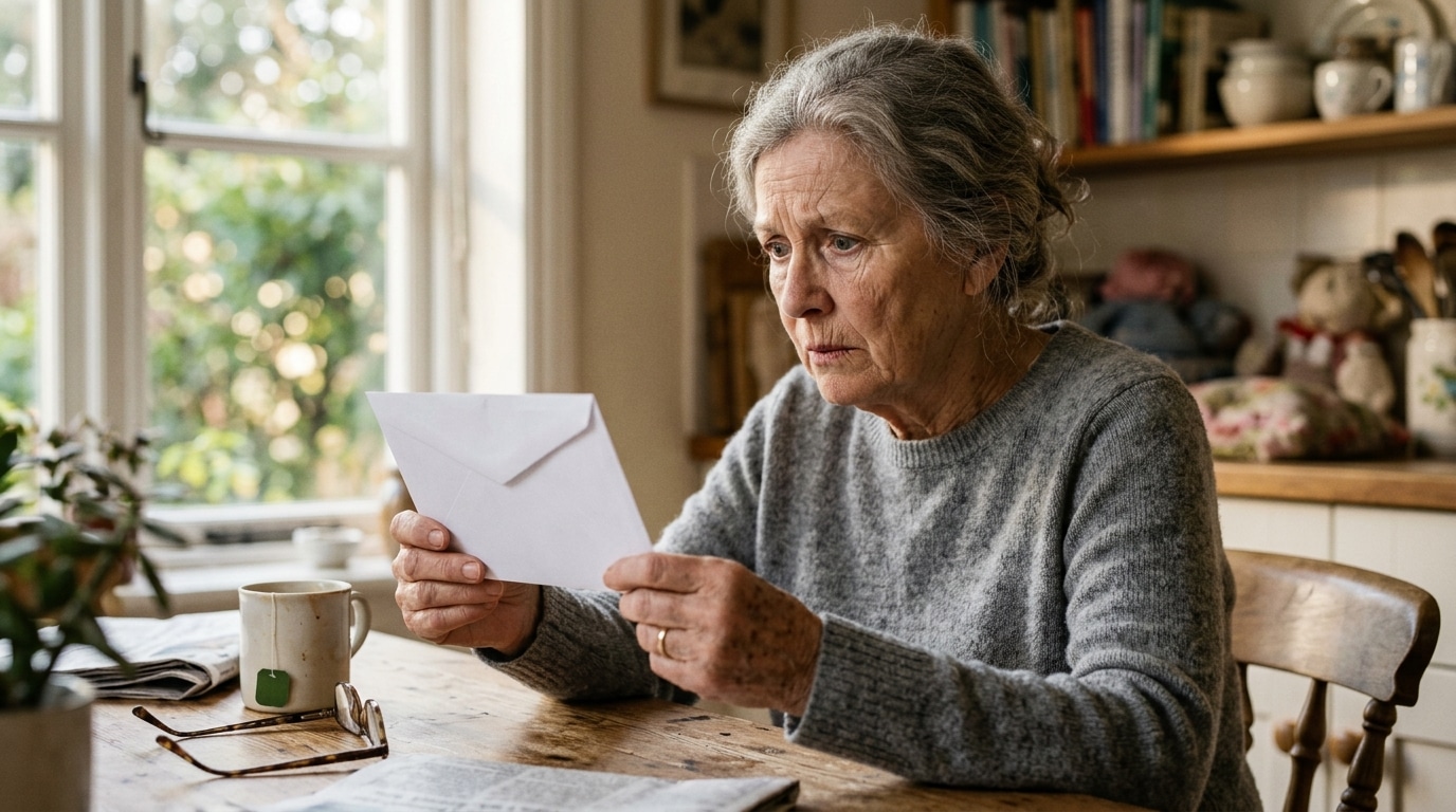 Personne âgée pensive tenant une enveloppe non ouverte