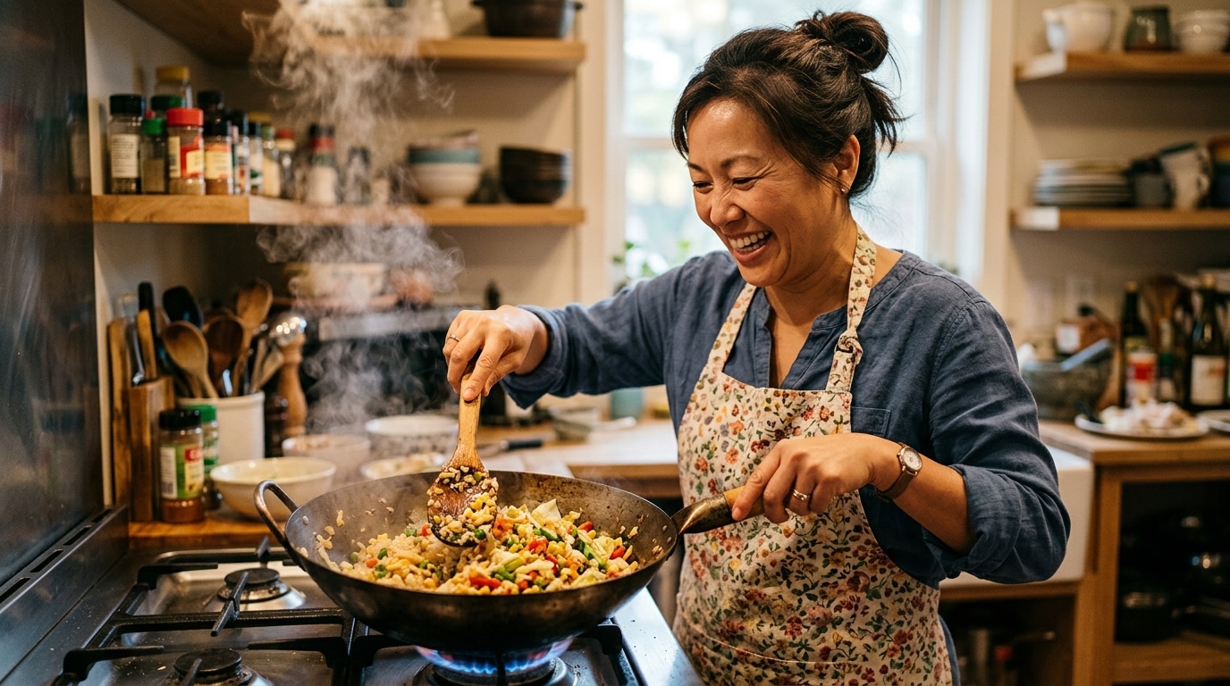 Riz sauté maison avec restes de légumes