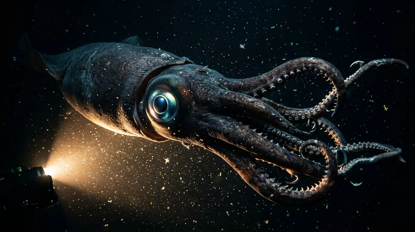 Calmar colossal aux yeux géants filmé dans les abysses