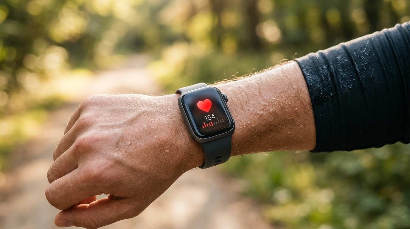 Montre connectée affichant le rythme cardiaque à l'effort