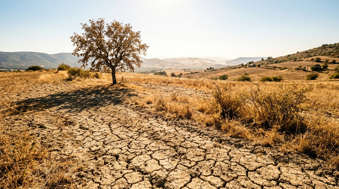 Paysage français asséché sous un ciel ensoleillé