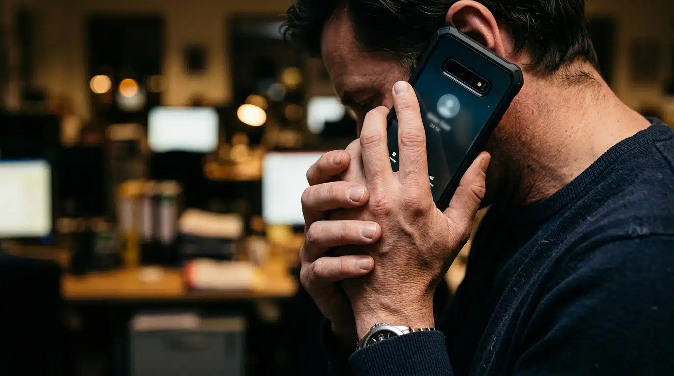 Main tenant un téléphone lors d'un appel suspect
