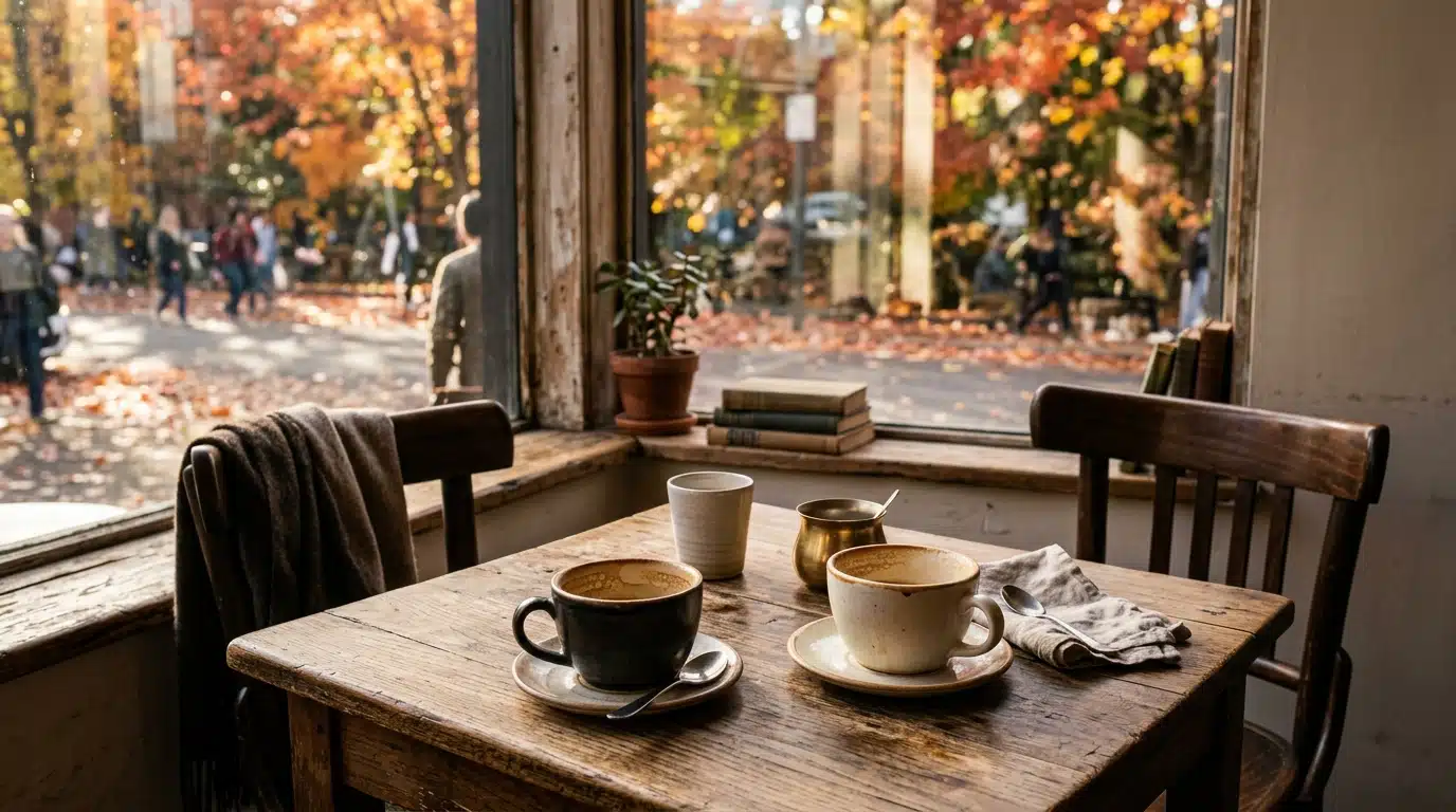 Deux tasses de café sur table en bois
