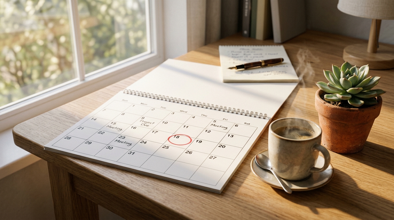 Calendrier de bureau avec date entourée au crayon